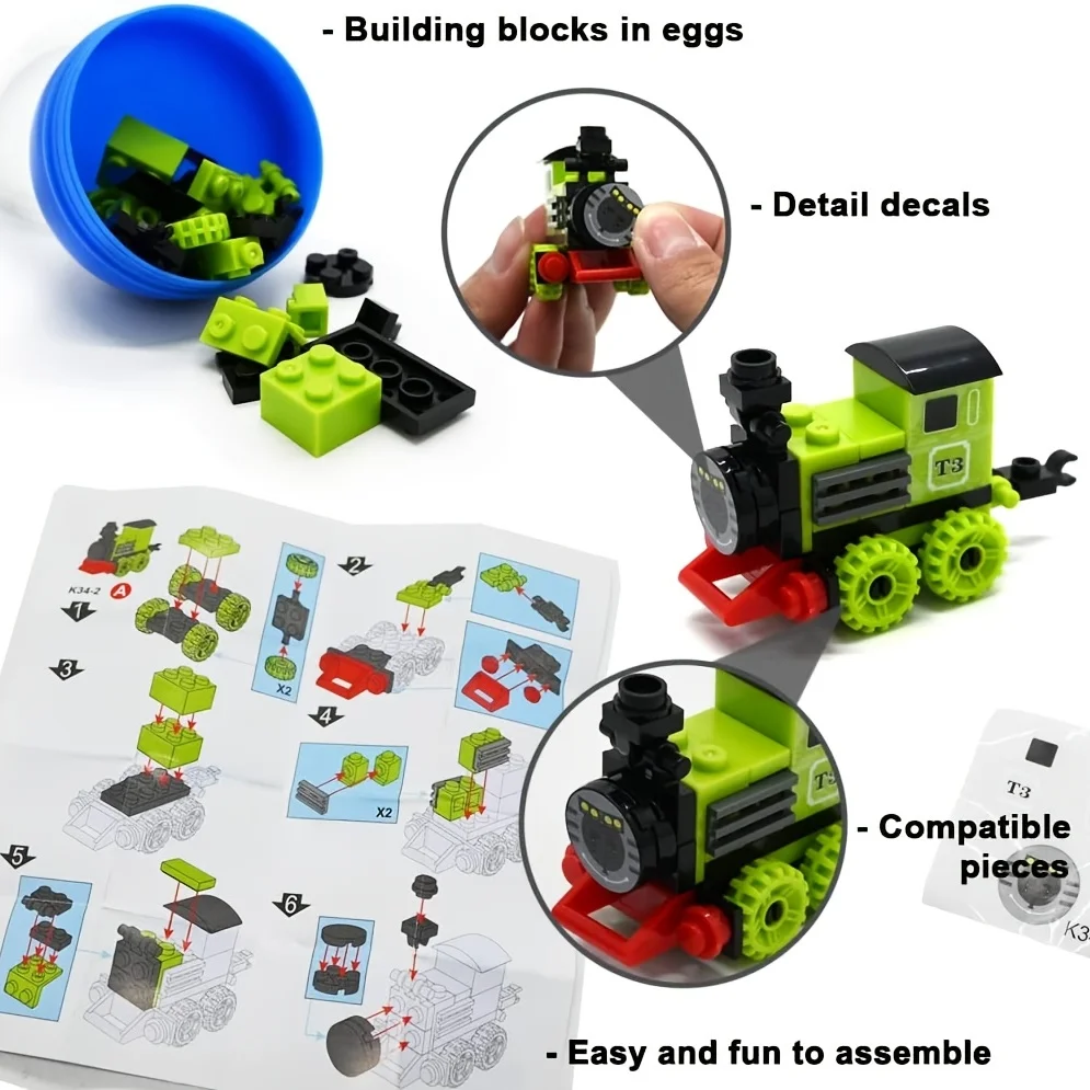 Monte tren parçacık yapı taşları Paskalya yumurta kabuğu hediyeler çocuk bulmaca oyuncaklar Erkek ilköğretim okulu hediyeler Uyumlu univ