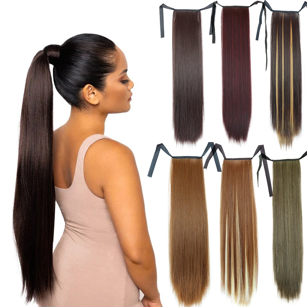 55-80cm sentetik saç Uzantıları At Kuyruğu Fiber İsıya Dayanıklı Uzun Düz At Kuyruğu Sahte saç ekleme