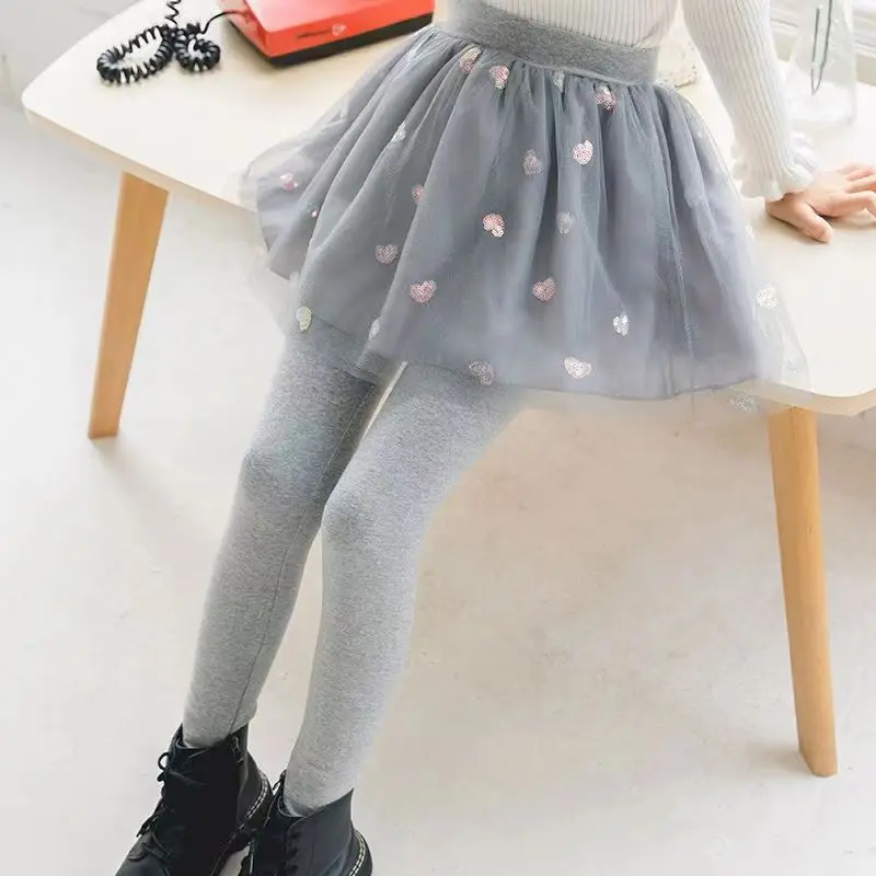 Kızların Tayt 2023 Sonbahar / Kış Yeni Sahte İki Parçalı Örgü Etek Pantolon çocuk Moda Prenses Tarzı Peluş Sıcak pantolon