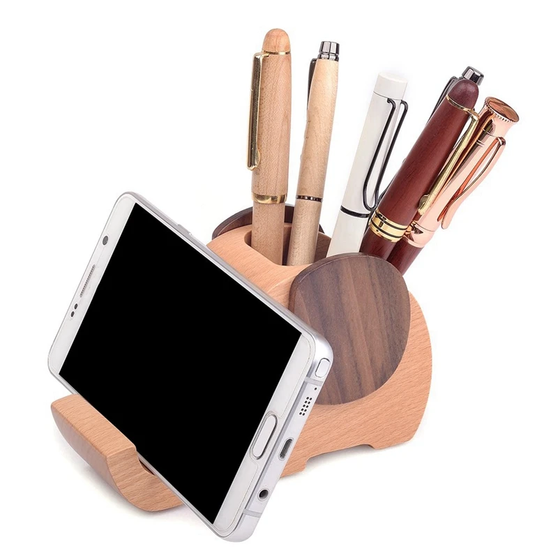 2X Ahşap Fil cep telefon tutucu / Standı Kalem ve kalemlik Masası Dekorasyon Malzemeleri masaüstü düzenleyici Hediye