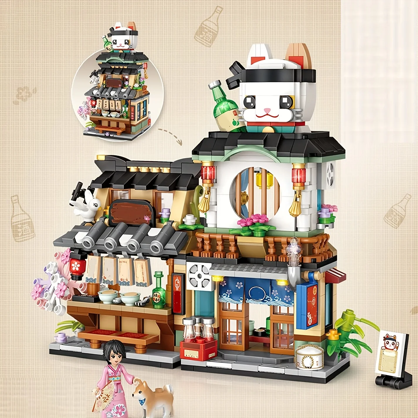 Japon Sokak Görünümü Izakaya Dükkanı Mini Yapı Taşları, Ev Dekor Masaüstü Dekorasyon, Simülasyon Mimari İnşaat Oyuncak