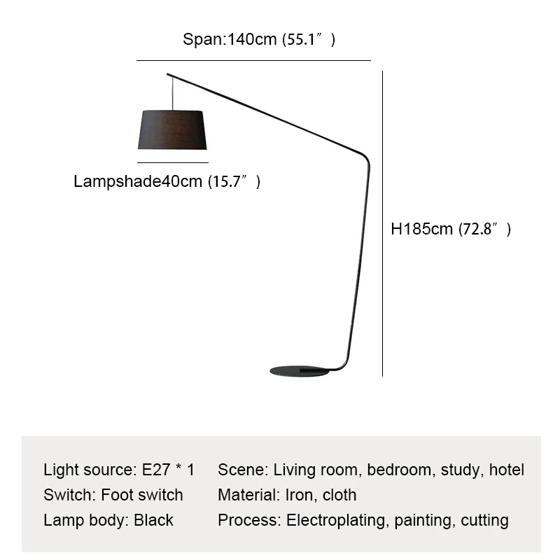 OUFULA İskandinav siyah balıkçılık zemin lambası Modern aile oturma odası kanepenin yanında yaratıcı LED dekoratif ayakta ışık