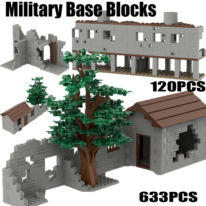 MOC Askeri Üs Sahne Yapı Taşları SWAT Ev Ruin Asker Figürleri Ordu Kale Blockhouse Silah Aksesuarları Tuğla Oyuncaklar