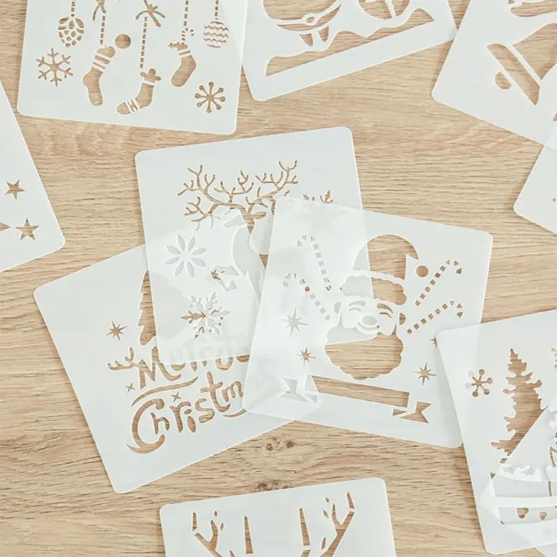 12 Adet Plastik boyama Şablonu,Noel Temaları Noel Baba Kardan Adam Noel Ağacı Kar Elk Jingle Bell Çizim Püskürtme