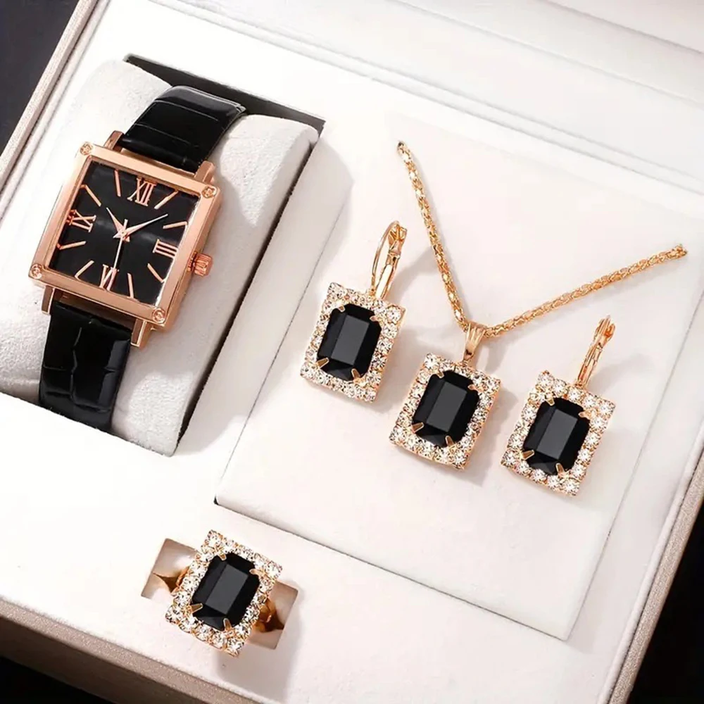 Lüks Kadın Moda kuvars seti İzle Kadın Saat Kare kadranlı saatler Basit Bayanlar kol saati Montre Femme Takı + Kutu