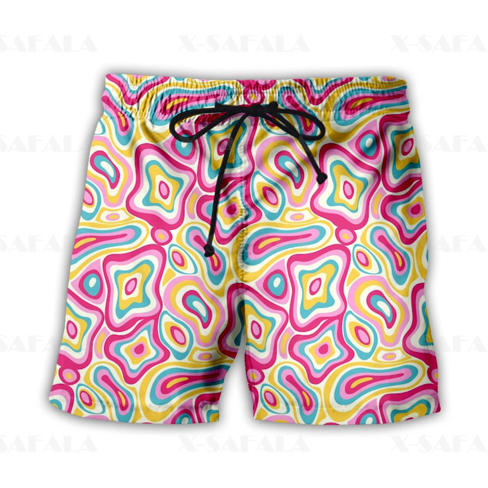 Hippi Psychedelic Renkli Trippy yüzme şortu Yaz Plaj Tatil Şort erkek Yüzme plaj pantolonları Spor Yarım Pantolon-18