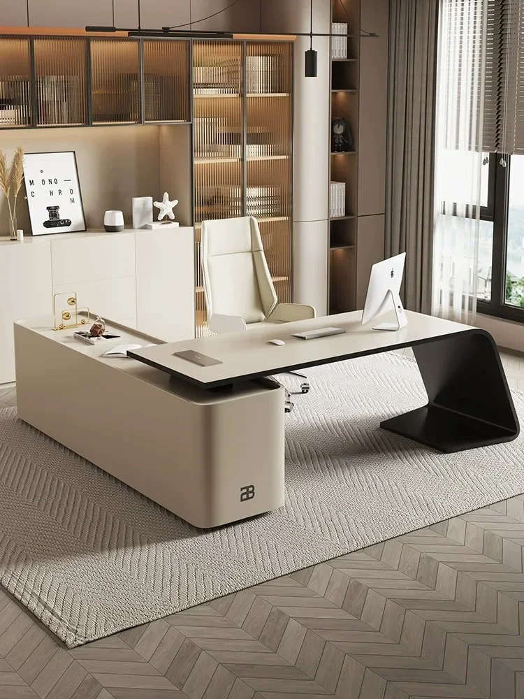 Işık lüks masa, modern ve basit ev katı ahşap bilgisayar masası köşe patron ofis masası ve sandalye kombinasyonu