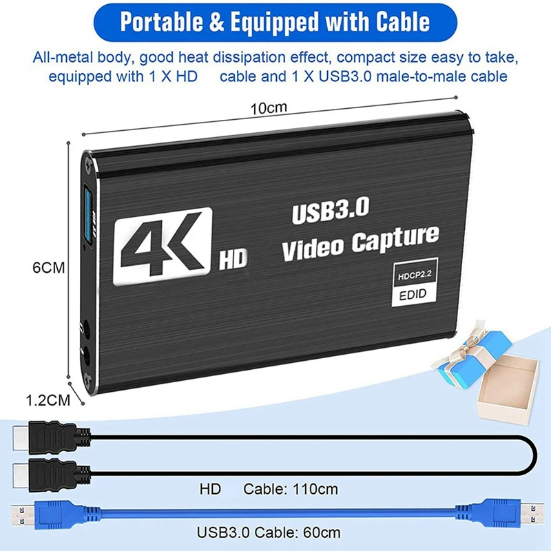 2X Video Yakalama Kartı, Anahtarı Yakalama Kartı Anahtarı, 4K 1080P 60FPS Video Akışı İçin Kayıt PS4 / DSLR / Kamera