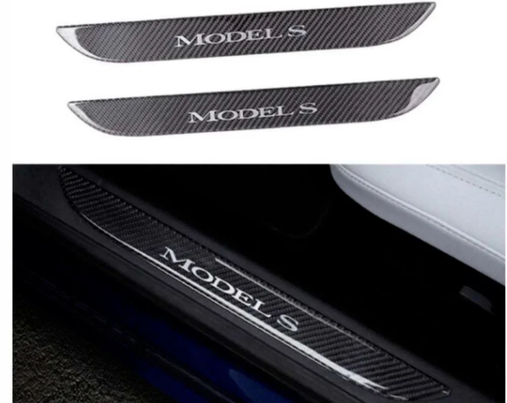Gerçek Karbon Fiber Kapı Eşiği Dekorasyon Wrap Kapak Tesla Modelin S Aksesuarları Pedalı Koruma Şeridi