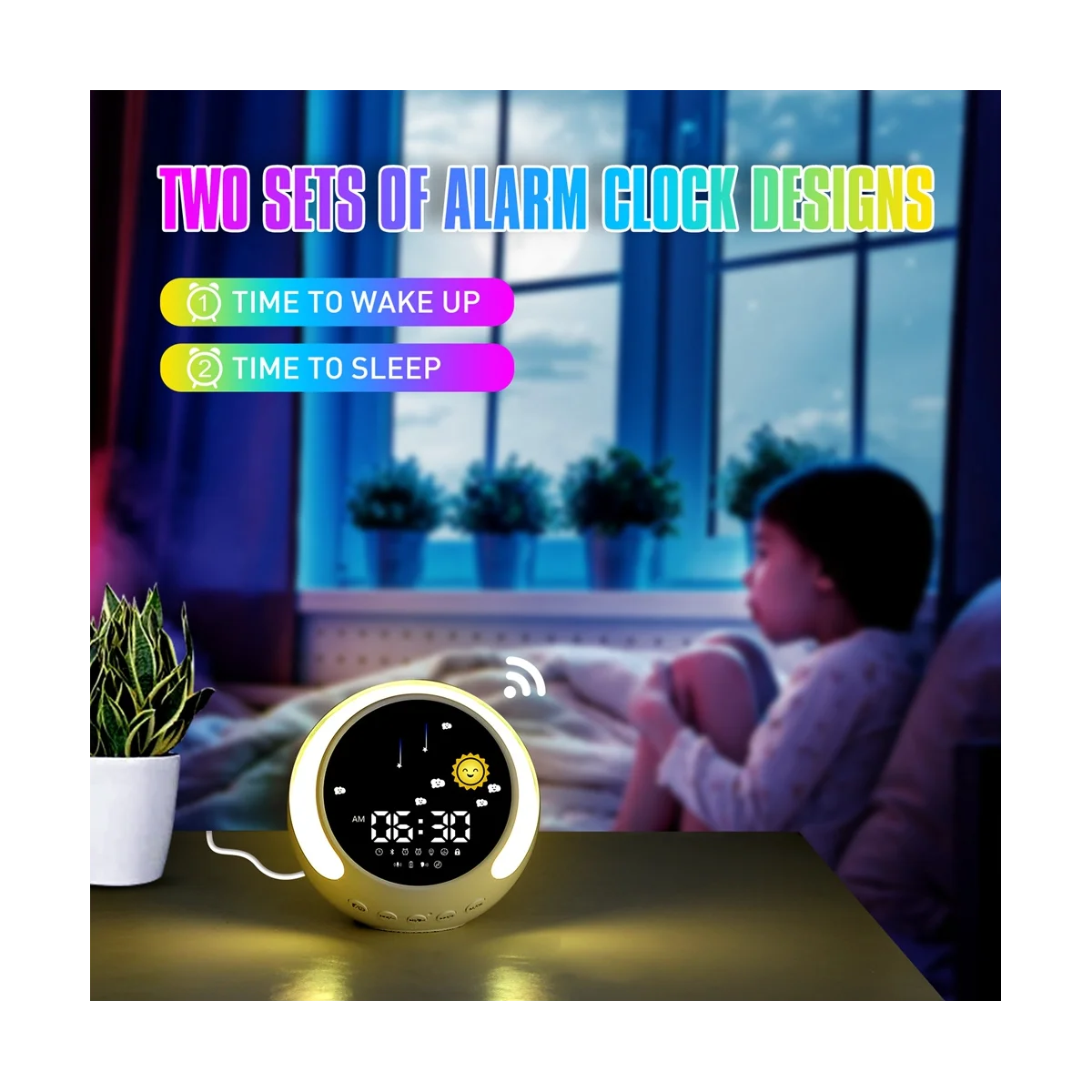 Çocuklar için çalar saat, Çocuklar Kızlar için çalar saat uyandırma İşığı ile Uyku Eğitmeni, Bluetooth Müzik Çalar ve Dijital Saat