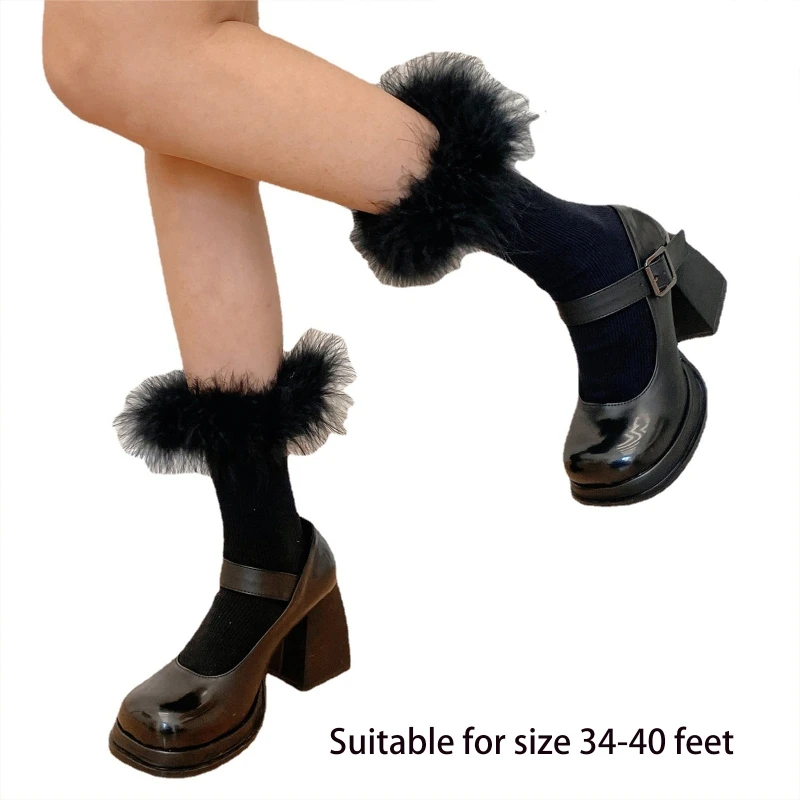 Kadın Nervürlü Pamuklu Buzağı Çorapları Tatlı Tüylü Tüylü Çoraplar T8NB