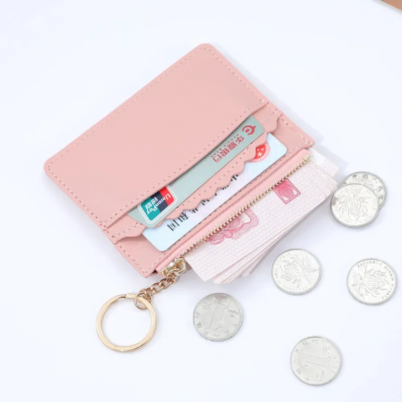 Şık Yeni Fermuar Mini kart çantası bozuk para cüzdanı Kız Öğrenci Sikke Depolama Dalgalı Dantel Anahtarlık Kompakt ve Taşınabilir