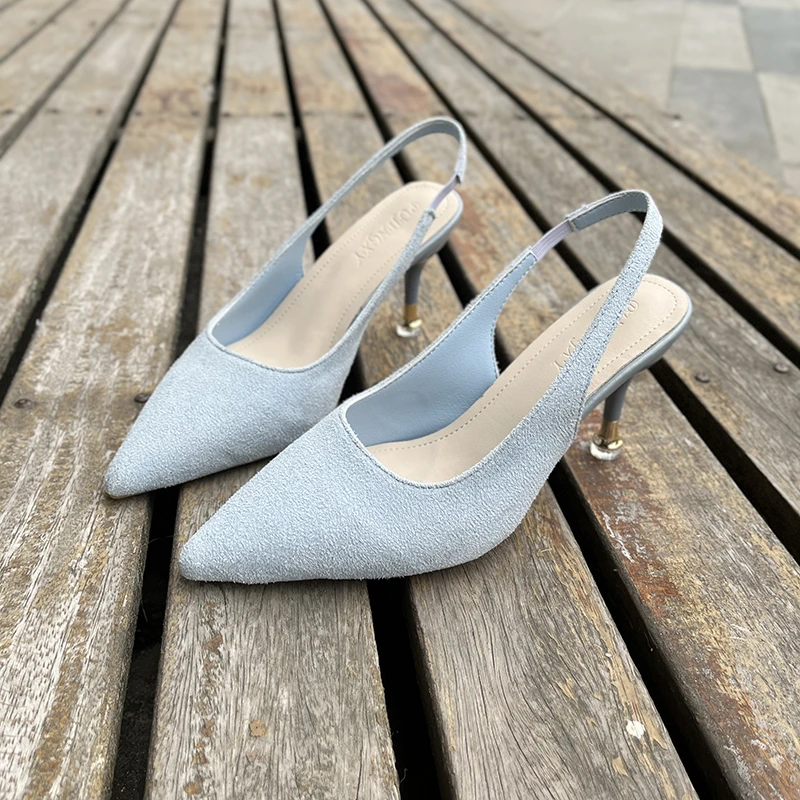 Topuklu Kadınlar için Bahar Yeni Saf Renk kadın ayakkabısı Fransız Sivri Sandalet İnce Topuk Düşük (6cm-8cm) sığ Ağız Tek ayakkabı