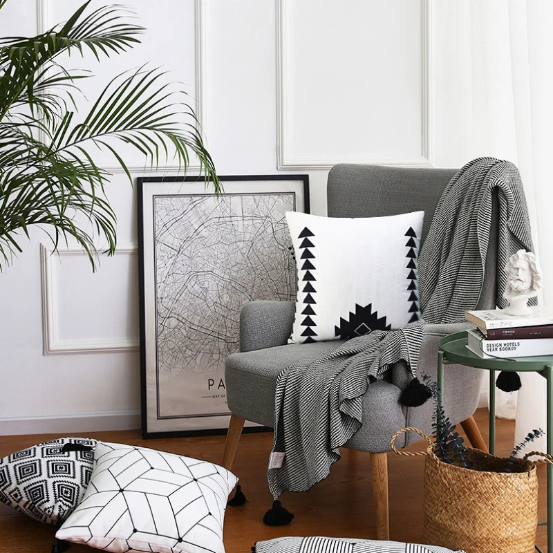 1~5 ADET Siyah ve beyaz geometrik kısa peluş yastık kanepe minder örtüsü ev dekorasyon sizin için özelleştirilebilir 40x40 45x45