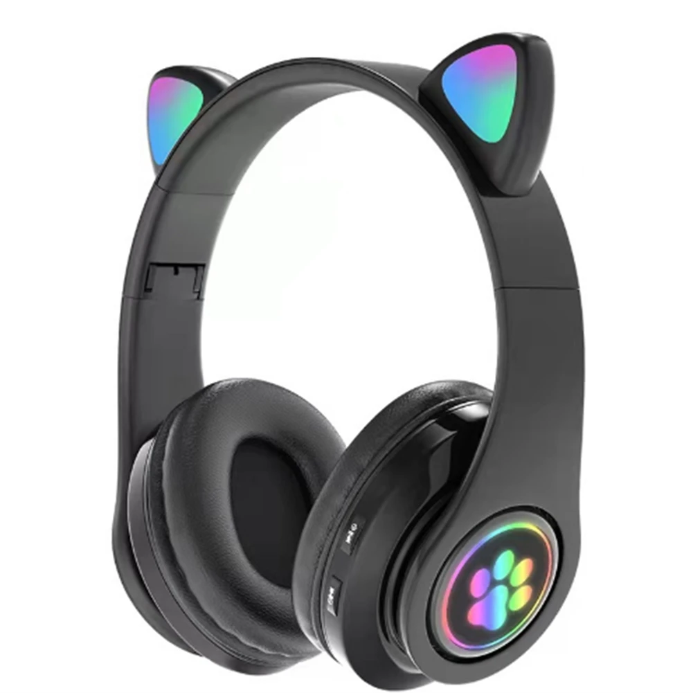 B39 Sevimli Kulaklar oyun kulaklıkları Bluetooth Uyumlu Kablosuz mikrofonlu kulaklık Stereo Müzik Katlanabilir Kulaklık (Siyah)