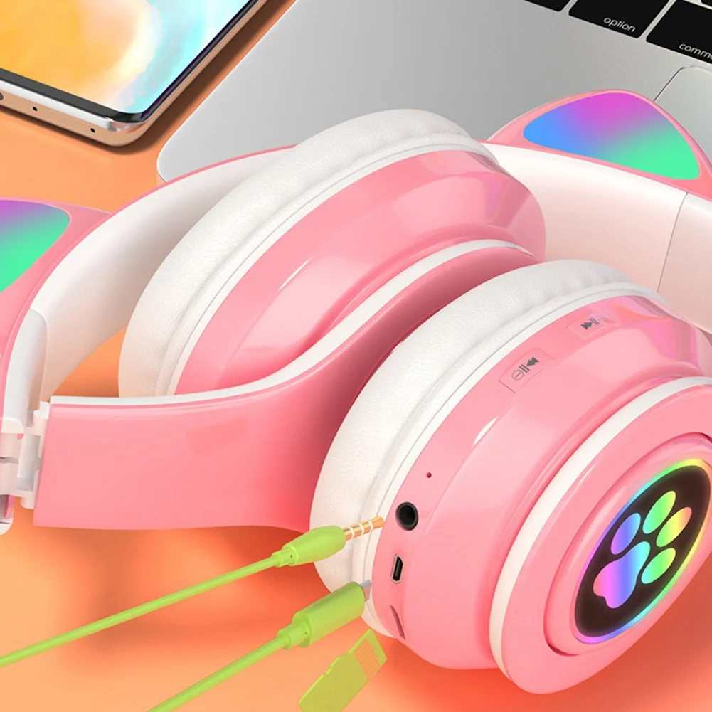 B39 Sevimli Kulaklar oyun kulaklıkları Bluetooth Uyumlu Kablosuz mikrofonlu kulaklık Stereo Müzik Katlanabilir Kulaklık (Siyah)