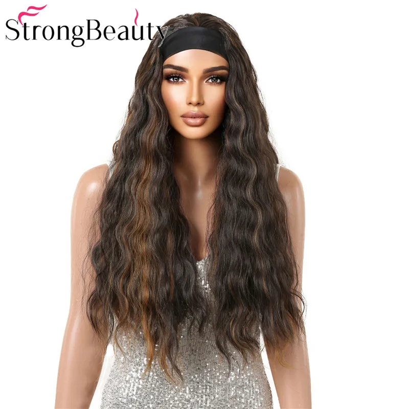 StrongBeauty Uzun 3/4 Kıvırcık Peruk Yarım Kadın Peruk Kafa Bandı İle Kapaksız Sentetik Saç