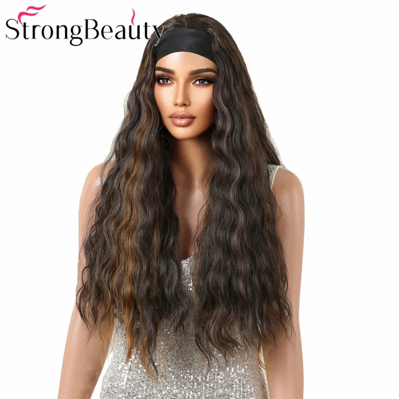 StrongBeauty Uzun 3/4 Kıvırcık Peruk Yarım Kadın Peruk Kafa Bandı İle Kapaksız Sentetik Saç