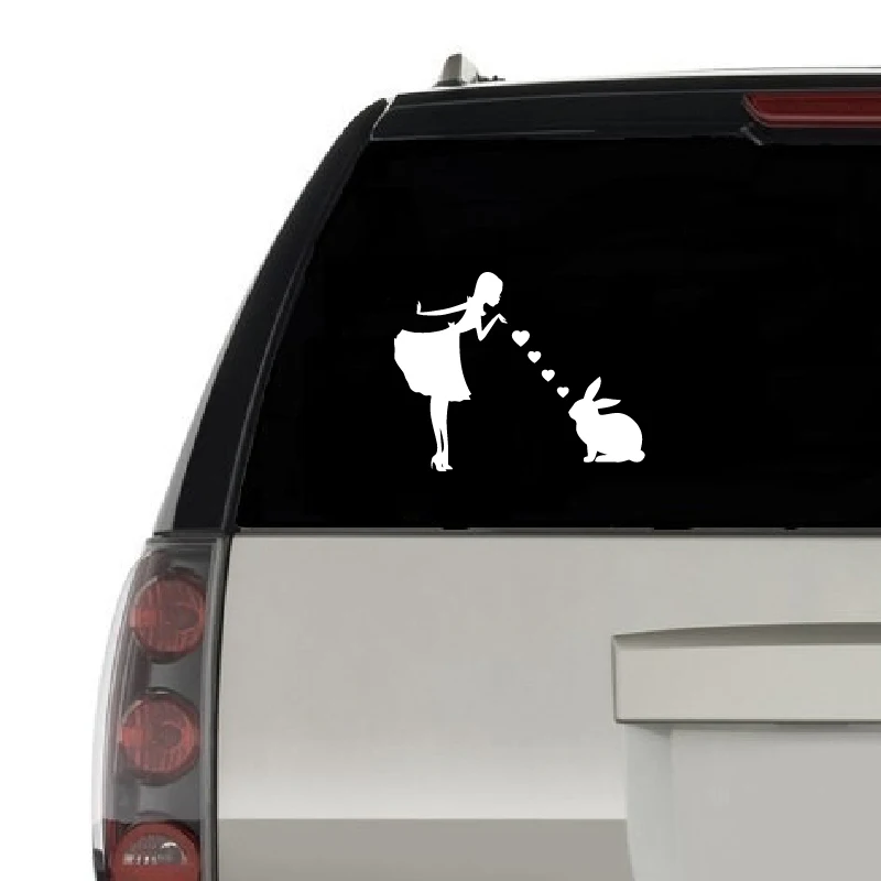 Pinup Kız Pitbull Köpek vinil yapışkan Araba Pencere Çıkartmaları Dekor, Tavşan Tavşan Anne Üfleme Öpücük Dizüstü Çıkartması Dekorasyon