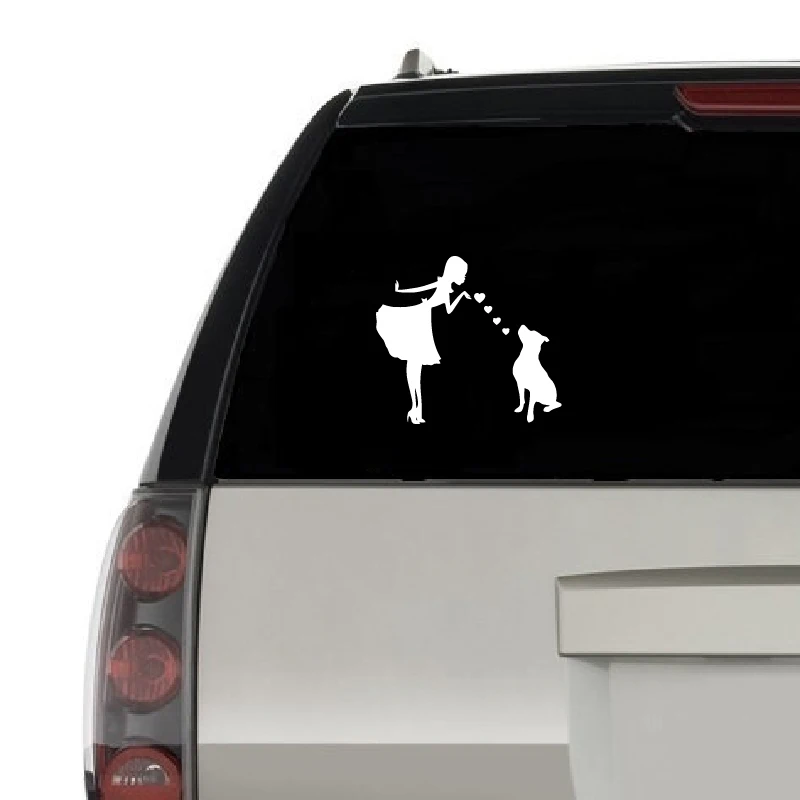 Pinup Kız Pitbull Köpek vinil yapışkan Araba Pencere Çıkartmaları Dekor, Tavşan Tavşan Anne Üfleme Öpücük Dizüstü Çıkartması Dekorasyon