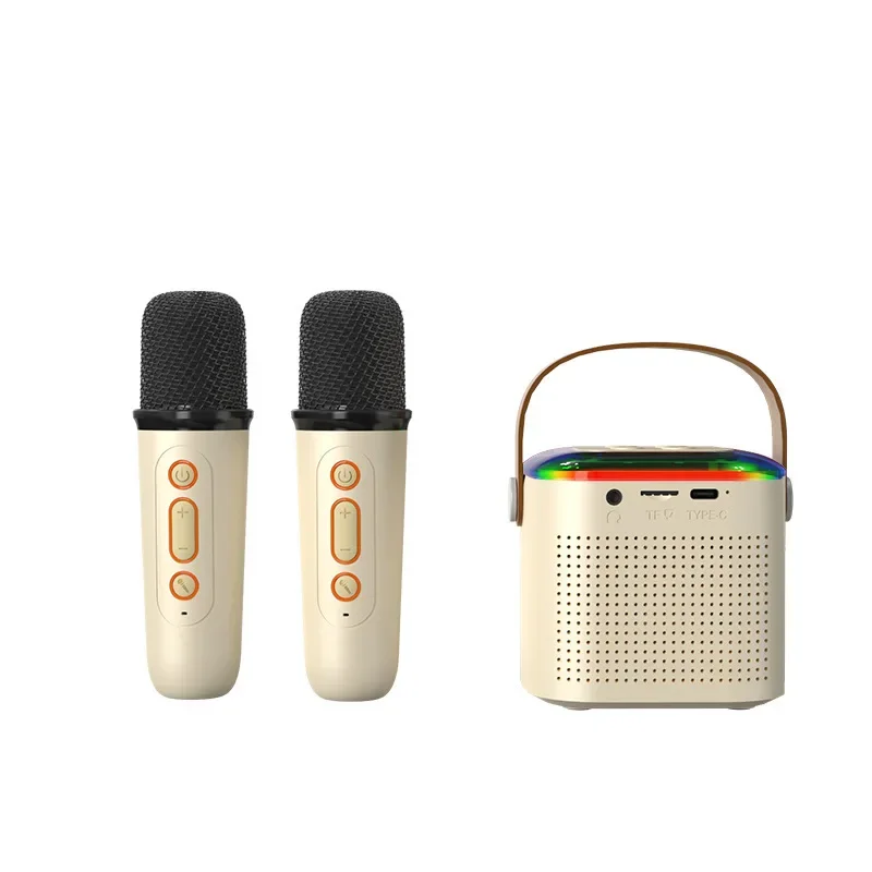 Taşınabilir Mini Çift Mikrofon Subwoofer Karaoke Makinesi Yetişkinler çocuklar bluetooth hoparlör Sistemi ile 2 Kablosuz Mikrofon Müzik Çalar