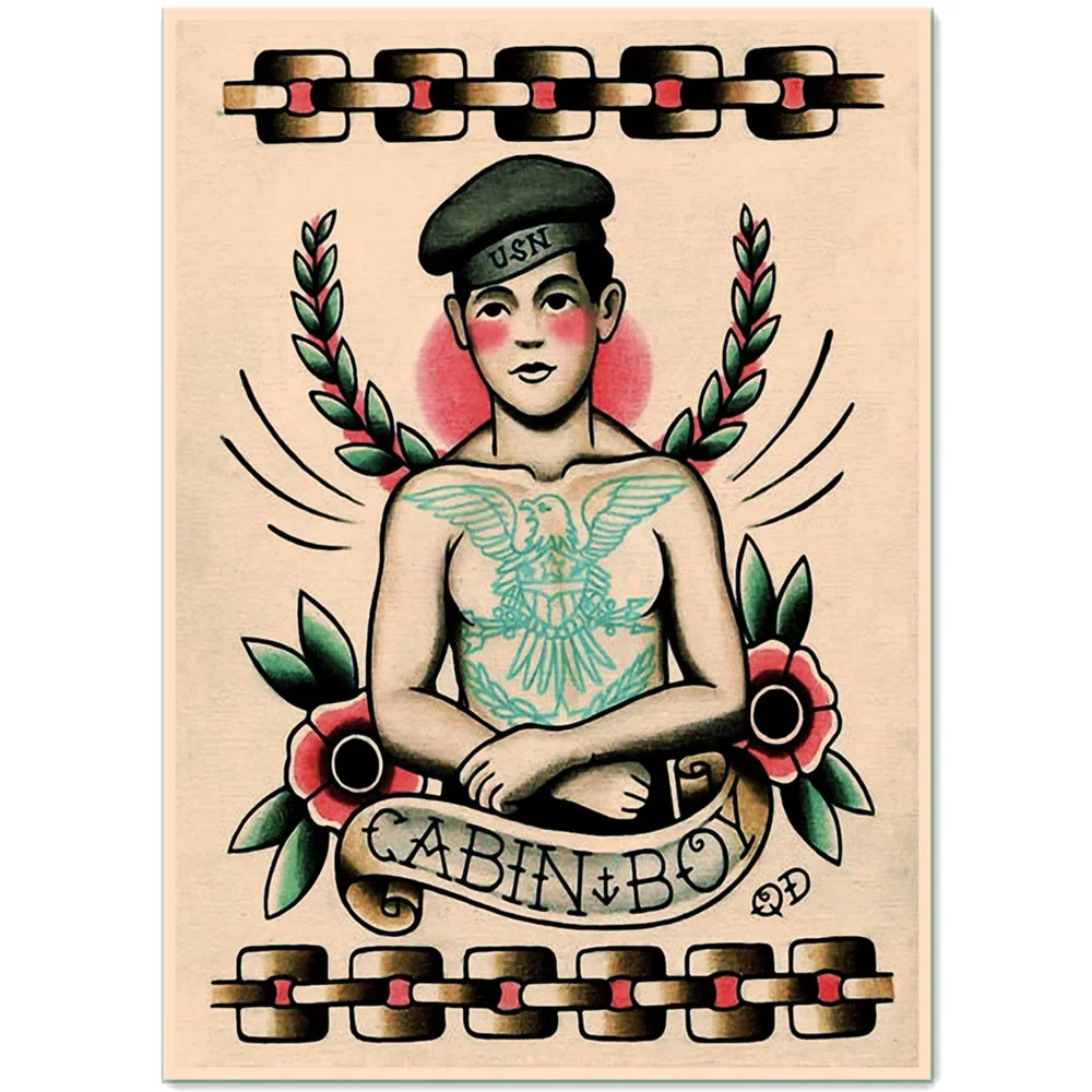 Güzel Dövme Sanatı Resimleri Vintage Poster ve Baskılar Berber Dükkanı Ev Dekor Retro Kraft Kağıt Baskı Sanat Boyama Duvar Sticker