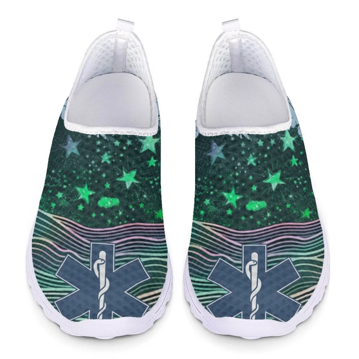 INSTANTARTS çift yılan kamışı baskılı yıldız bahar ve yaz örgü nefes Sneakers ışık düz yürüyüş ayakkabısı ayakkabı kadınlar için