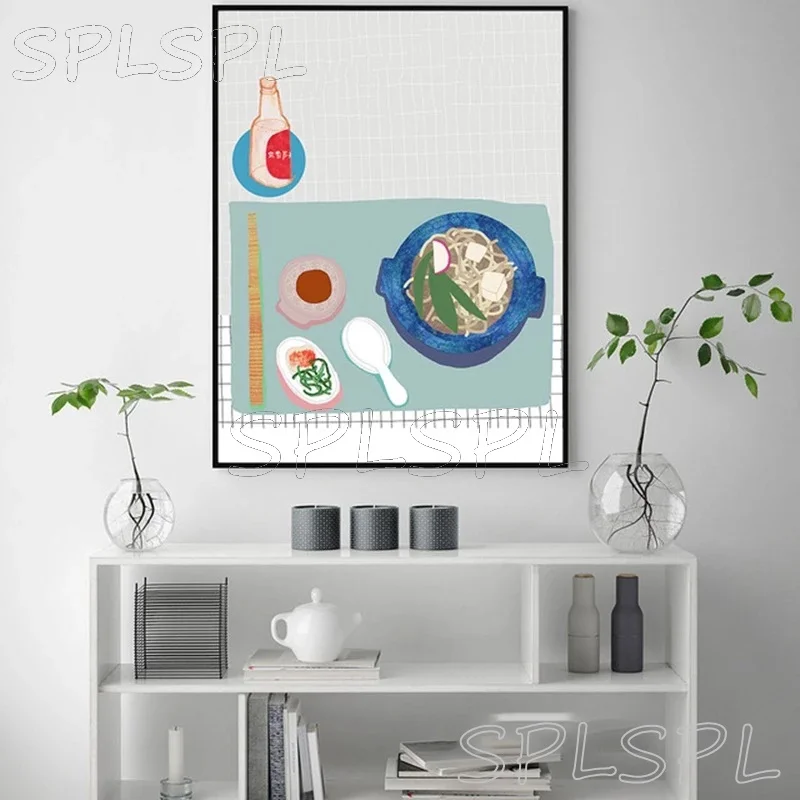 Karikatür Mavi Yemek Gıda Boyama Modern İskandinav Dekorasyon Ev Sanat Posterler ve Baskılar Modüler Duvar Resimleri ıçin Mutfak Hiçbir Çerçeve