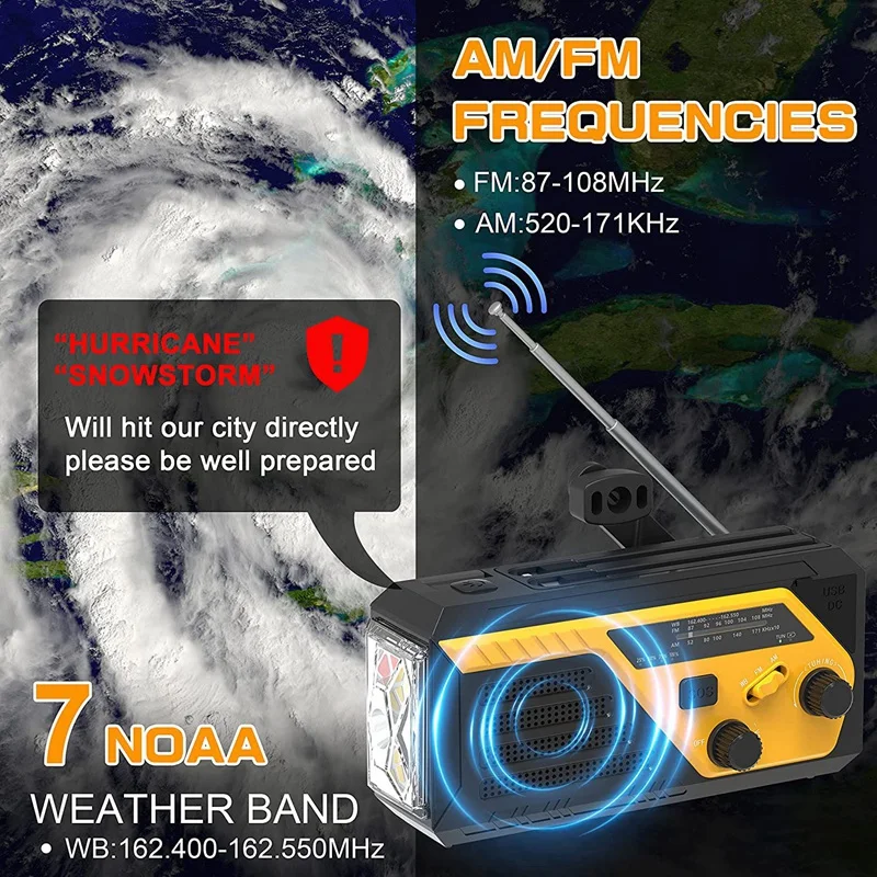 6000 mAh Acil Radyo AM FM NOAA Hava Radyo İle Telefon Şarj Cihazı, 3 Modu El Feneri, SOS Alarm