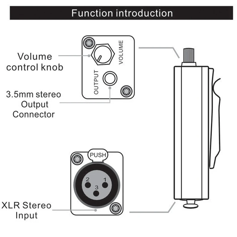 Siyah Evrensel XLR 3.5 Mm kulaklık amplifikatörü Hiçbir Girişim Hifi Ses Kalitesi Çıkış Ses Kontrolü İle Müzik Aşığı İçin